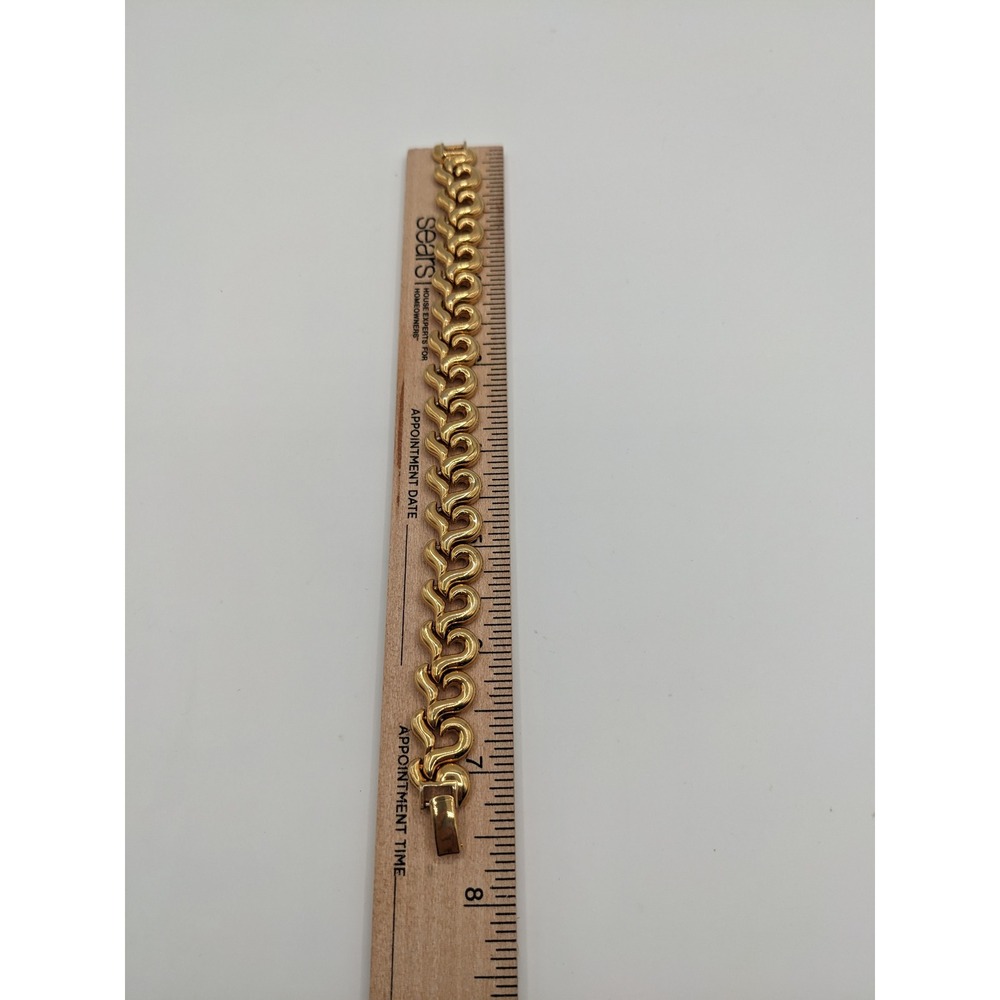 Vintage Gold Tone Interlocking‎ S-Curve Link Bracelet 7.5 Inch Fold Over Clasp - Picture 4 of 7